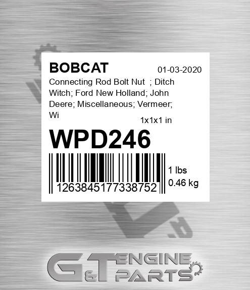 WPD246 Connecting Rod Bolt Nut ; Ditch Witch; Ford New Holland; John Deere; Miscellaneous; Vermeer; Wisconsin