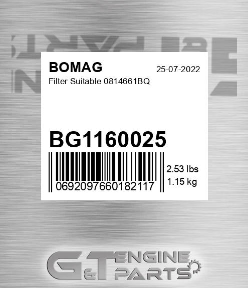 BG1160025 Filter Suitable 0814661BQ