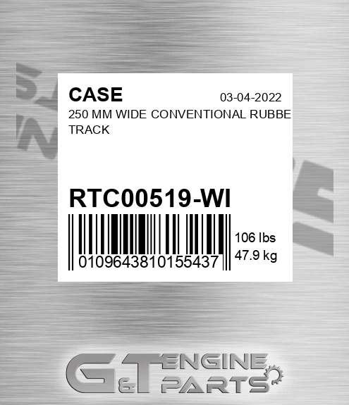 RTC00519-WI 250 MM WIDE CONVENTIONAL RUBBER TRACK