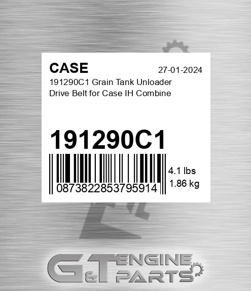 191290C1 Grain Tank Unloader Drive Belt For Ih Combine for CASE