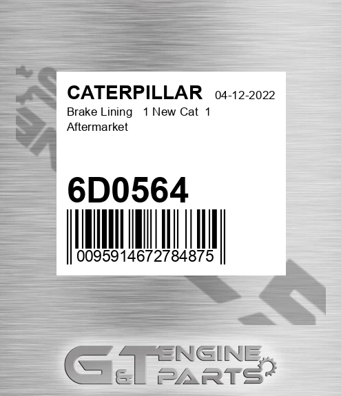 6D0564 Brake Lining 1 New Cat 1 Aftermarket
