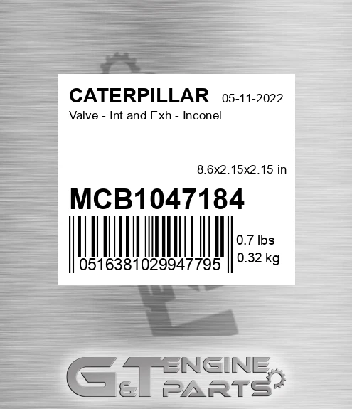 MCB1047184 Valve - Int and Exh - Inconel