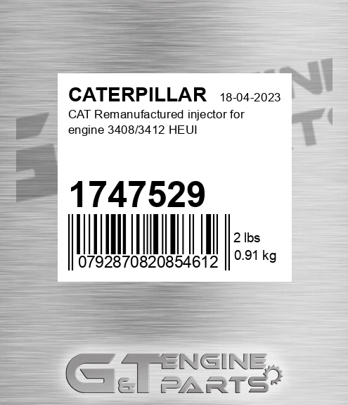 1747529 CAT Remanufactured injector for engine 3408/3412 HEUI