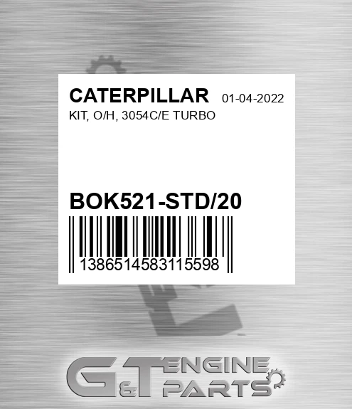 BOK521-STD/20 KIT, O/H, 3054C/E TURBO