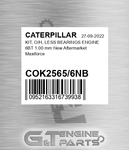 COK2565/6NB KIT, O/H, LESS BEARINGS ENGINE 6BT 1.00 mm New Aftermarket Maxiforce