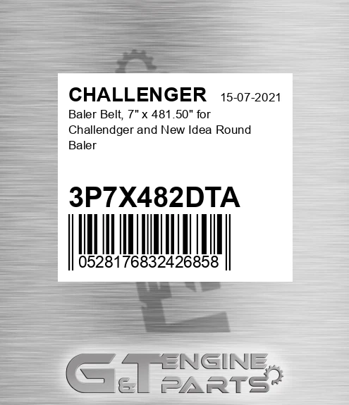 3P7X482DTA Baler Belt, 7" x 481.50" for Challendger and New Idea Round Baler