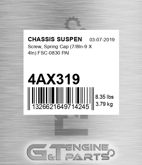 4AX319 Screw, Spring Cap 7/8In-9 X 4In FSC-0830 PAI