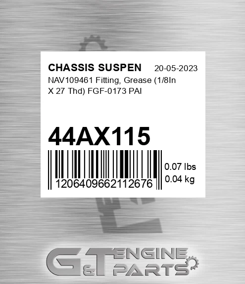 44AX115 NAV109461 Fitting, Grease 1/8In X 27 Thd FGF-0173 PAI