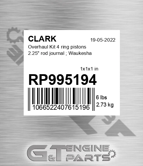 RP995194 Overhaul Kit 4 ring pistons 2.25" rod journal ; Waukesha