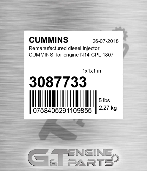3087733 Remanufactured diesel injector CUMMINS for engine N14 CPL 1807