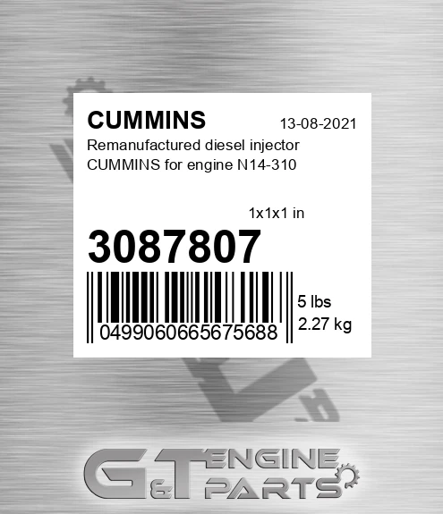 3087807 Remanufactured diesel injector CUMMINS for engine N14-310