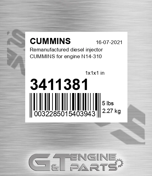 3411381 Remanufactured diesel injector CUMMINS for engine N14-310