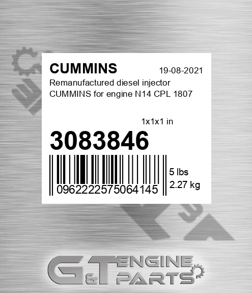 3083846 Remanufactured diesel injector CUMMINS for engine N14 CPL 1807