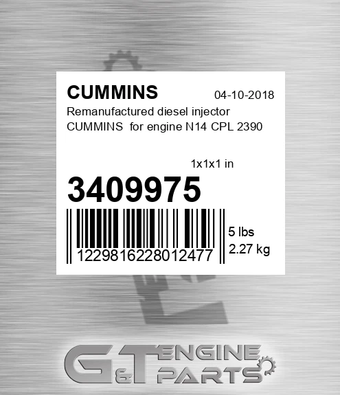 3409975 Remanufactured diesel injector CUMMINS for engine N14 CPL 2390