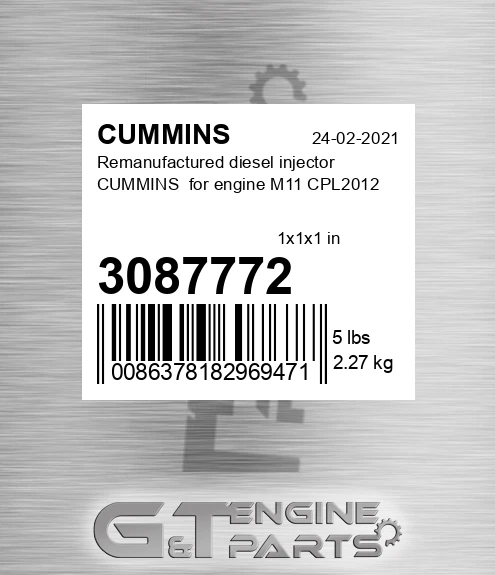 3087772 Remanufactured diesel injector CUMMINS for engine M11 CPL2012