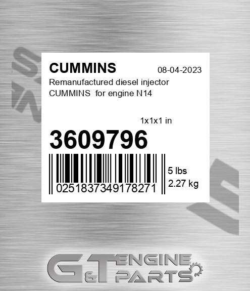 3609796 Remanufactured diesel injector CUMMINS for engine N14