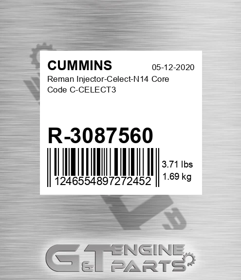R-3087560 Reman Injector-Celect-N14 Core Code C-CELECT3
