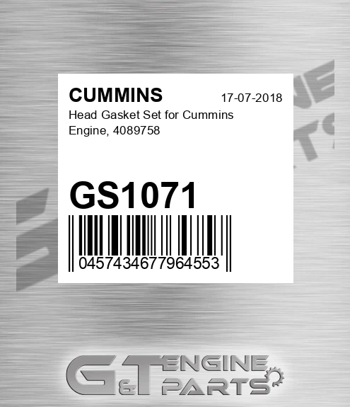 GS1071 Head Gasket Set for Engine, 4089758