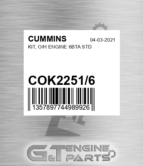 COK2251/6 KIT, O/H ENGINE 6BTA STD