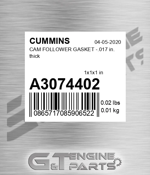 a3074402 CAM FOLLOWER GASKET -.017 in. thick
