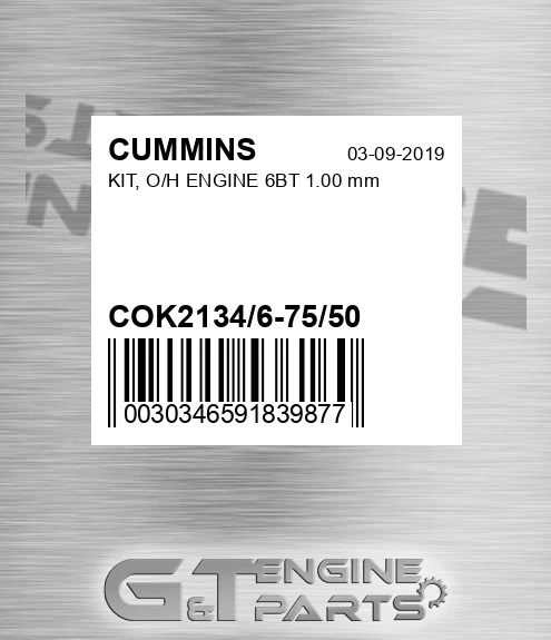 COK2134/6-75/50 KIT, O/H ENGINE 6BT 1.00 mm