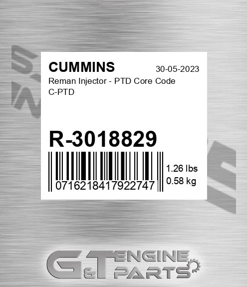 R-3018829 Reman Injector - PTD Core Code C-PTD