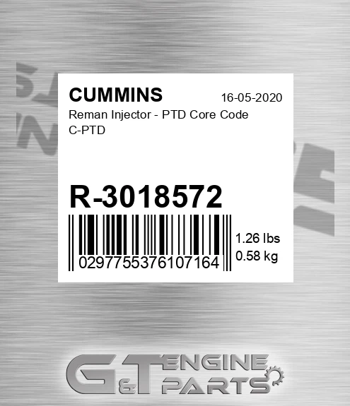 R-3018572 Reman Injector - PTD Core Code C-PTD