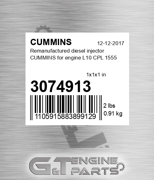 3074913 Remanufactured diesel injector CUMMINS for engine L10 CPL 1555