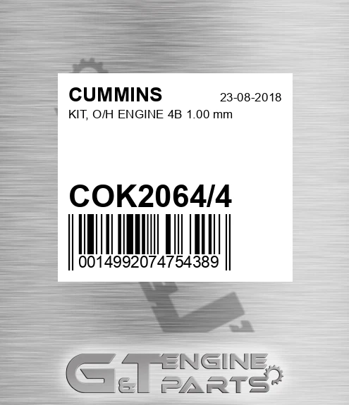 COK2064/4 KIT, O/H ENGINE 4B 1.00 mm