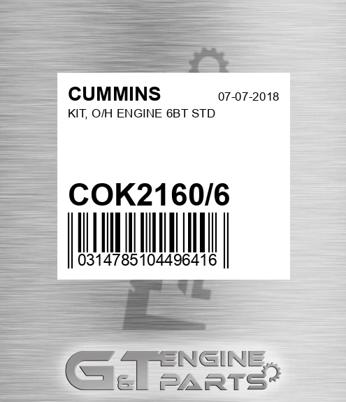 COK2160/6 KIT, O/H ENGINE 6BT STD