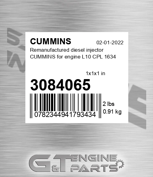 3084065 Remanufactured diesel injector CUMMINS for engine L10 CPL 1634