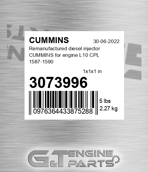 3073996 Remanufactured diesel injector CUMMINS for engine L10 CPL 1587-1590