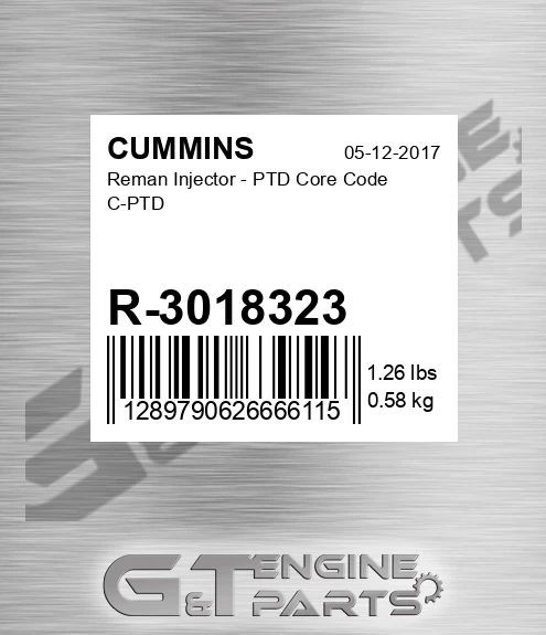 R-3018323 Reman Injector - PTD Core Code C-PTD