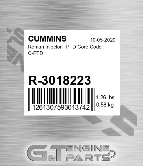 R-3018223 Reman Injector - PTD Core Code C-PTD