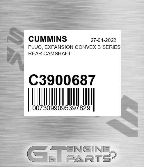 C3900687 PLUG, EXPANSION CONVEX B SERIES REAR CAMSHAFT