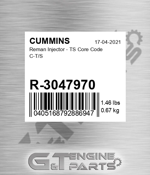 R-3047970 Reman Injector - TS Core Code C-T/S