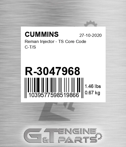 R-3047968 Reman Injector - TS Core Code C-T/S