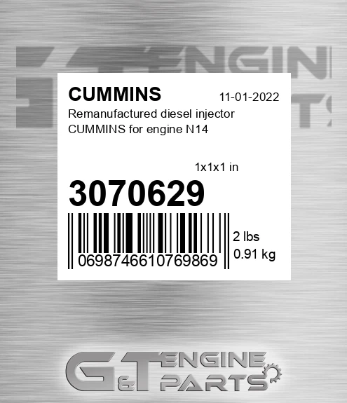 3070629 Remanufactured diesel injector CUMMINS for engine N14
