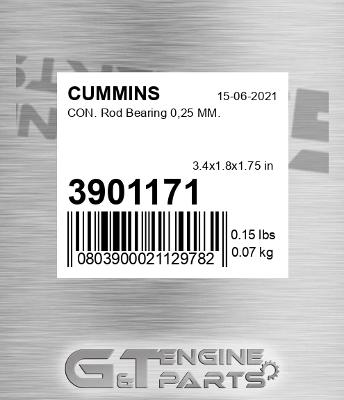 3901171 CON. Rod Bearing 0,25 MM.