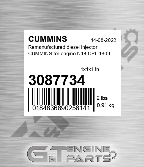 3087734 Remanufactured diesel injector CUMMINS for engine N14 CPL 1809