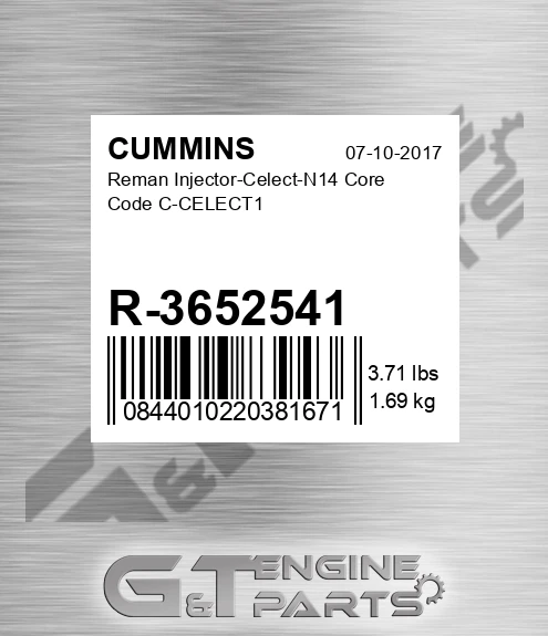 R-3652541 Reman Injector-Celect-N14 Core Code C-CELECT1