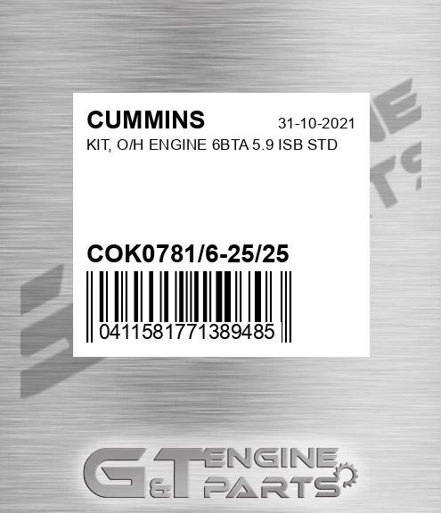 COK0781/6-25/25 KIT, O/H ENGINE 6BTA 5.9 ISB STD