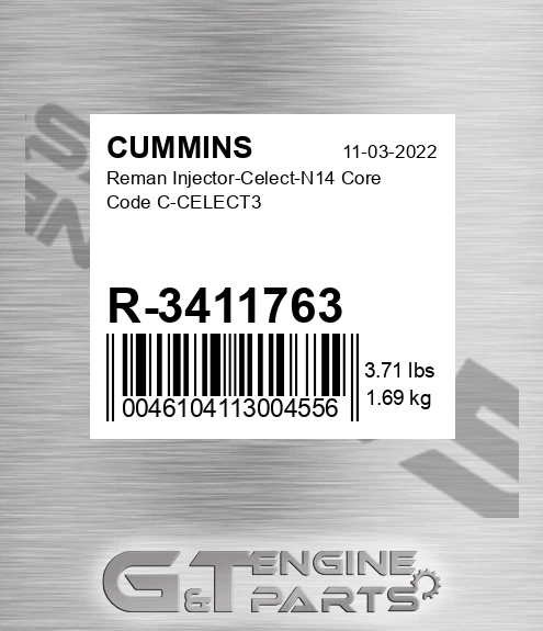 R-3411763 Reman Injector-Celect-N14 Core Code C-CELECT3
