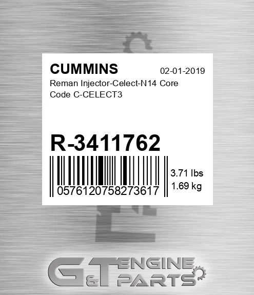 R-3411762 Reman Injector-Celect-N14 Core Code C-CELECT3