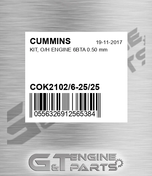 COK2102/6-25/25 KIT, O/H ENGINE 6BTA 0.50 mm