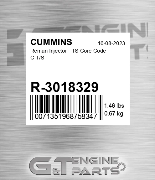R-3018329 Reman Injector - TS Core Code C-T/S