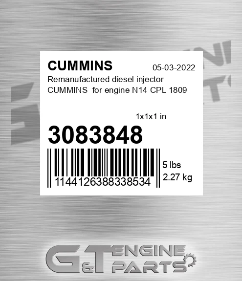 3083848 Remanufactured diesel injector CUMMINS for engine N14 CPL 1809
