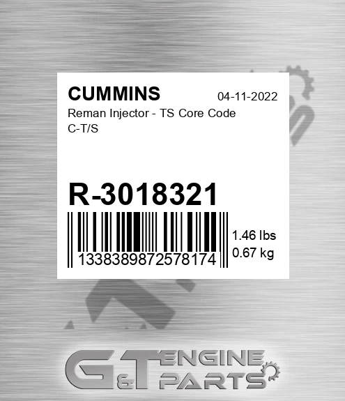 R-3018321 Reman Injector - TS Core Code C-T/S