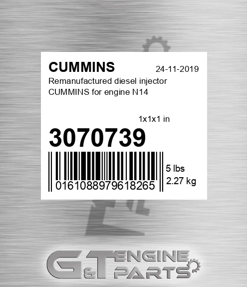 3070739 Remanufactured diesel injector CUMMINS for engine N14