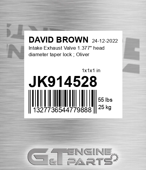 JK914528 Intake Exhaust Valve 1.377" head diameter taper lock ; Oliver
